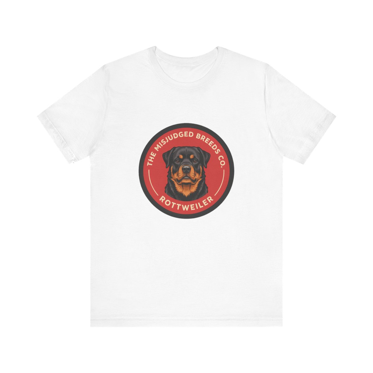 Rottweiler tee, front print, on a folded shirt
